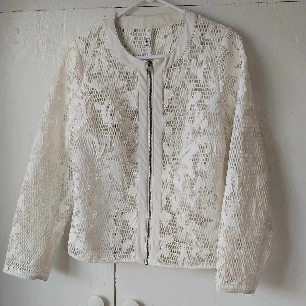 Luii Open Knit White Zip Up Jacket SZ S